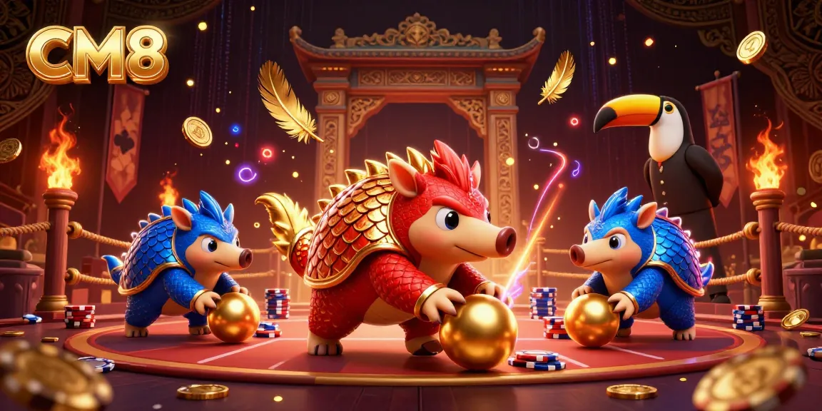 Experience exciting CM8 gameplay with rival pangolins amid poker chips and vivid casino elements.