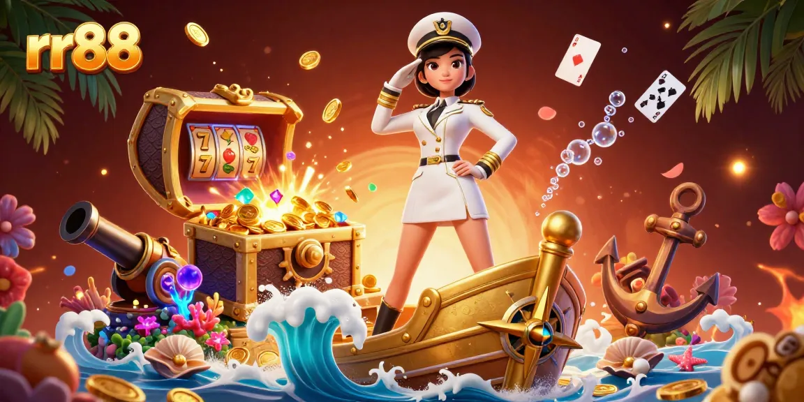 Experience thrilling action at rr88 with jackpot opportunities amid a treasure-filled sea.