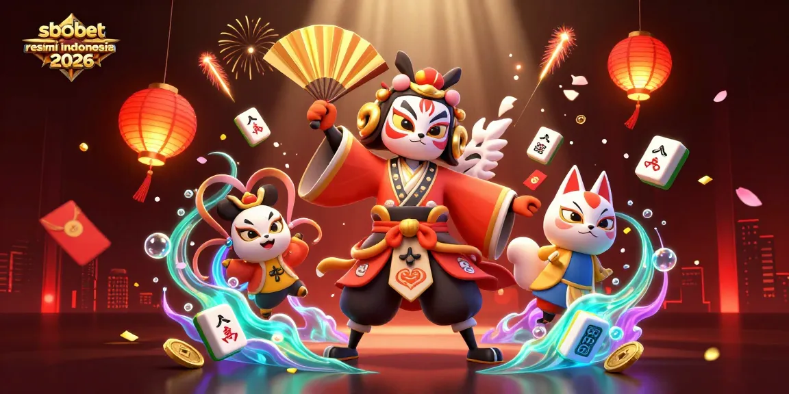 Engage with sbobet resmi indonesia 2026 by experiencing an energetic 3D illustration featuring a kabuki warrior and festive gambling elements.