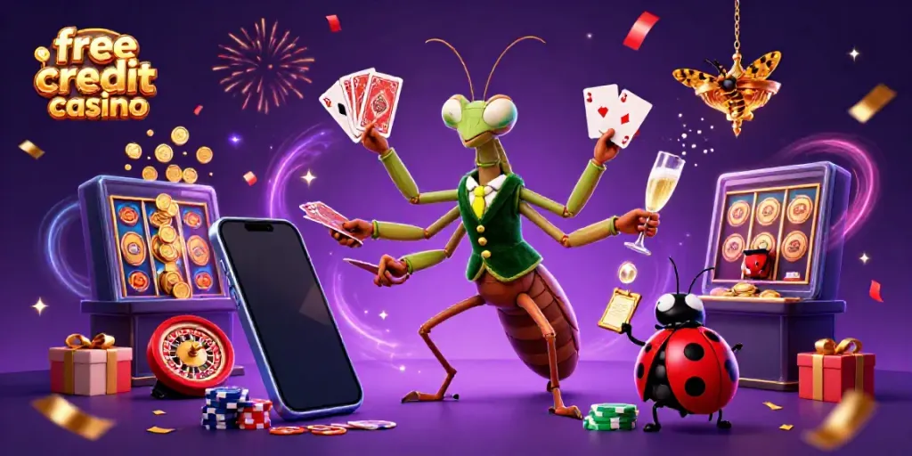 Experience the excitement of a free credit casino with vibrant characters and gaming elements.