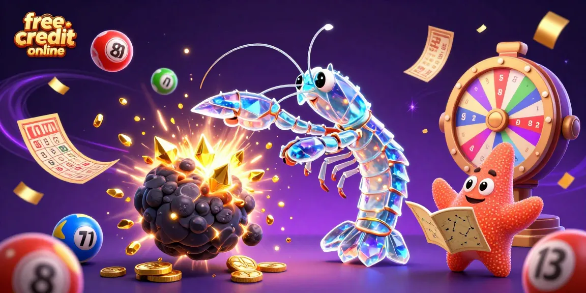 Claim free credit online with vibrant lottery elements in an exciting casino scene.