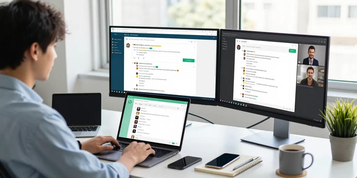 WhatsApp電腦版 interface displayed on a laptop in a modern workspace highlighting productivity and technology.