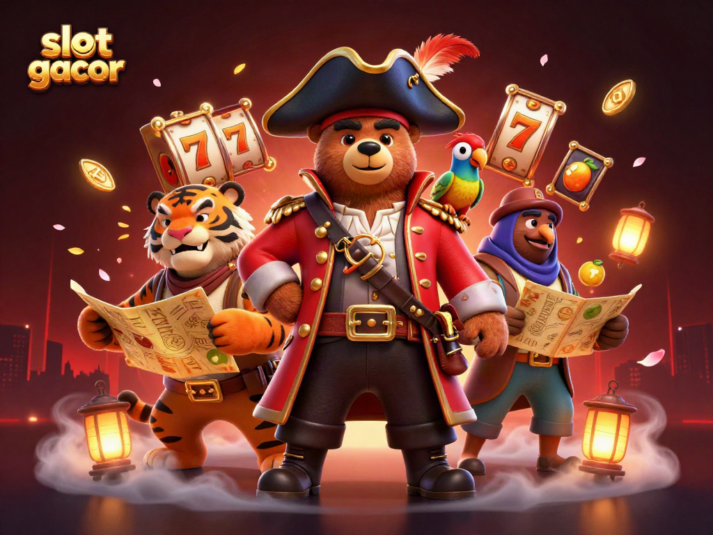 Experience winning excitement with slot gacor in a vibrant pirate-themed casino scene.