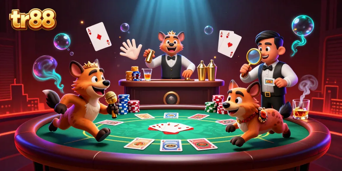 Experience exciting gaming with tr88's dynamic hyena-themed comedy casino club illustration, featuring lively characters.
