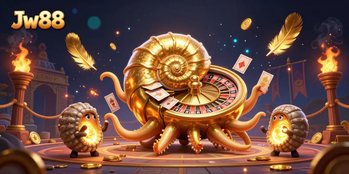 Experience thrilling action with Jw88 as the giant nautilus spins the roulette wheel amidst glowing treasures.