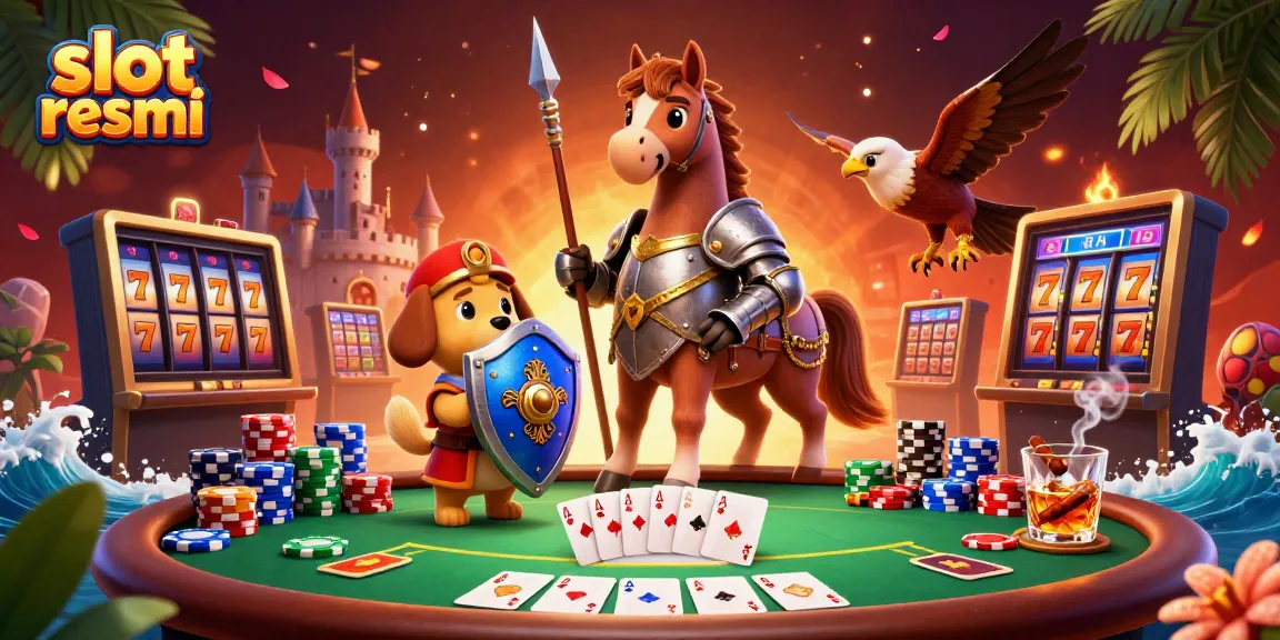 Engage with slot resmi action at a lively medieval casino scene with rich poker elements.