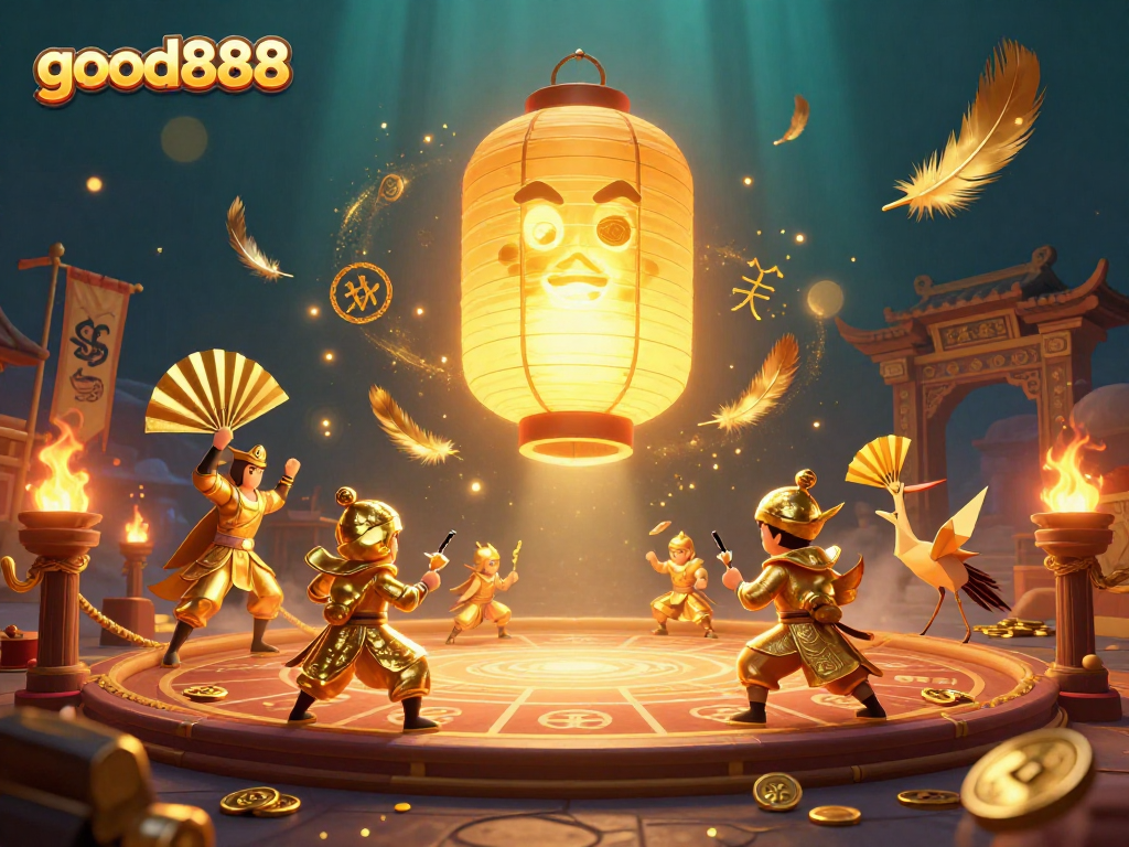 Engage in vibrant gaming at good888 featuring a golden lantern spirit and dynamic casino elements.